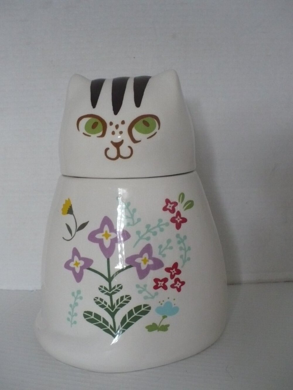 Ceramic Floral Kitty Cat Cookie Jar by World Market